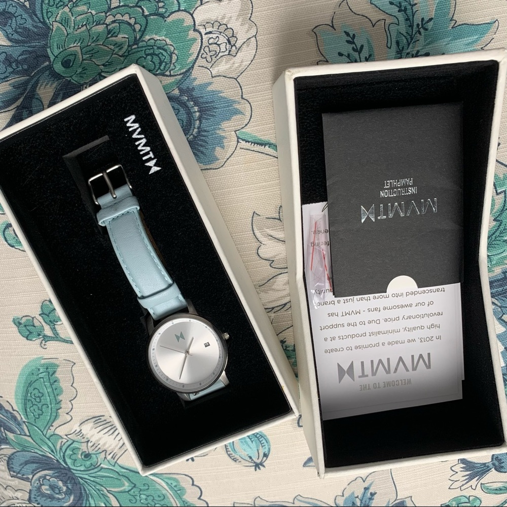MVMT silver and Tiffany blue watch